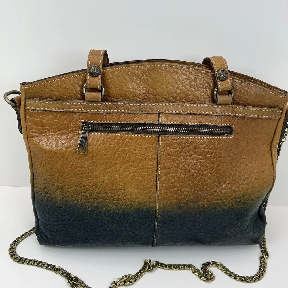 PATRICIA NASH Poppy Italian Leather Satchel Tote Distressed‎ Gradient Brown Blue